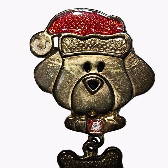 Vintage Santa Dog Brooch Dangle Bone Statement Christmas Fashion Jewelry Women - Picture 3 of 5